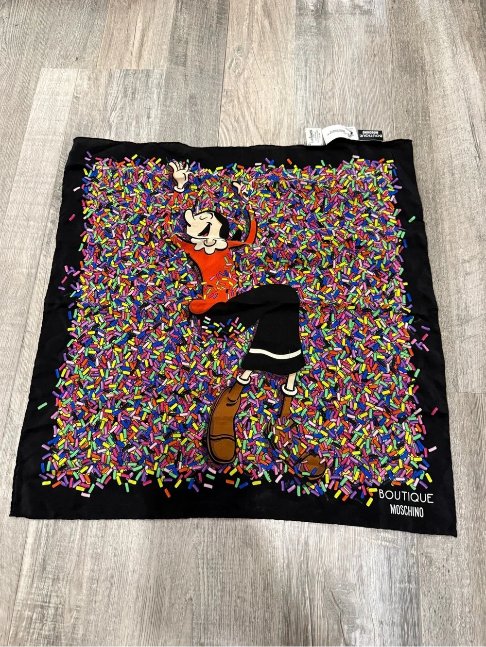 Moschino Black Multicolor Sprinkle-Print Silk Scarf